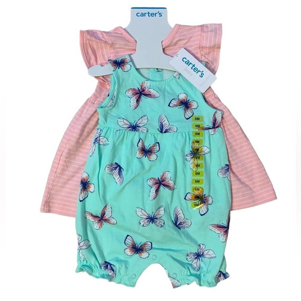 Carter’s Set of Baby Outfits, Dress And 1 Piece Short Outfit, Size 6 Mo., NWT